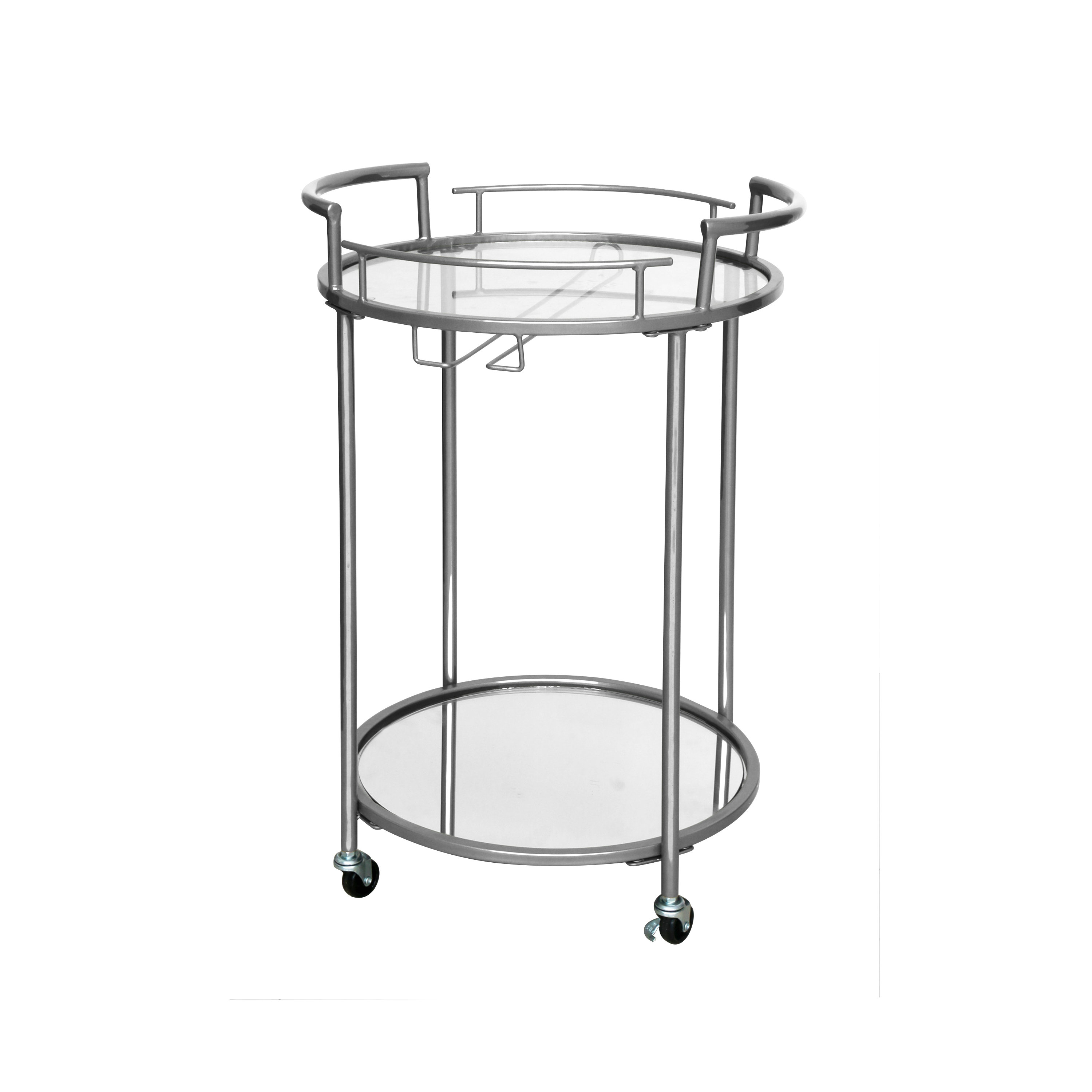 FU-25013  Silver bar cart with imitate marbling of glass table-top 49x45x70cm
